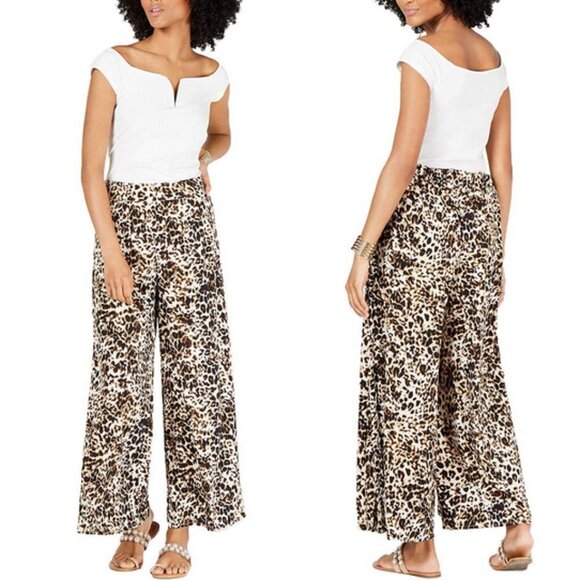 Thalia Sodi Leopard Wide Leg Flowy Relaxed Fit Pleated Pants XS Extra Small - Picture 2 of 12
